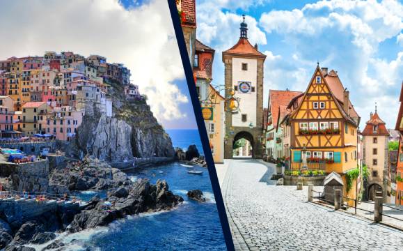 S lijeve strane Cinque Terre u Italiji, s desne strane Rothenburg ob der Tauber u Njemačkoj